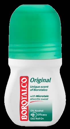 Deodoranty Borotalco Original s nezaměnitelnou vůní Borotalco poskytují 48 hodinovou ochranu před pocením.