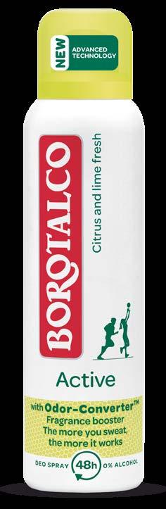 KOSMETIKA DEODORANTY BOROTALCO ACTIVE Borotalco deodoranty ACTIVE - ve spreji 150 ml a kuličkový 50 ml.