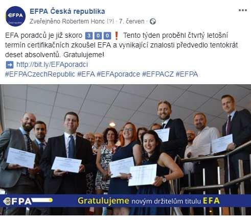 EFPA a PR v roce 2018 Rozběhli jsme propagaci na sociálních sítích Pravidelné