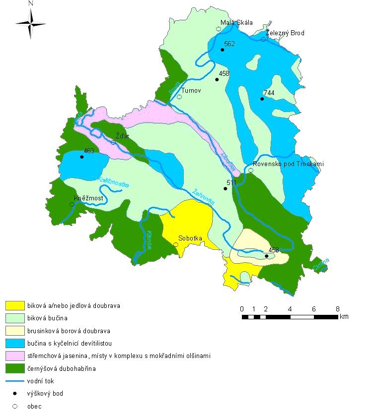 Mapa 6: Potenciální přirozená vegetace oblasti Zdroj: ARCDATA Praha, 20