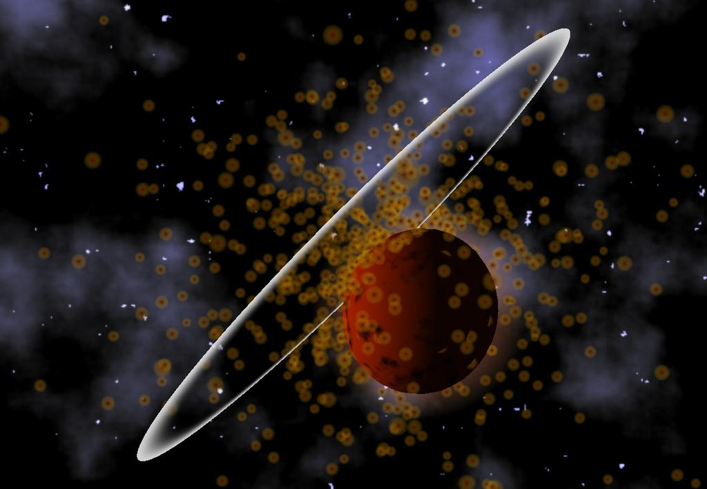 Obrázek 3.13: Rázová vlna po nárazu asteroidu. upx,upy,upz); Jde vlastně o tři vektory - pozice kamery, pozice bodu, na který hledíme a orientace kamery tzv. up vektor.