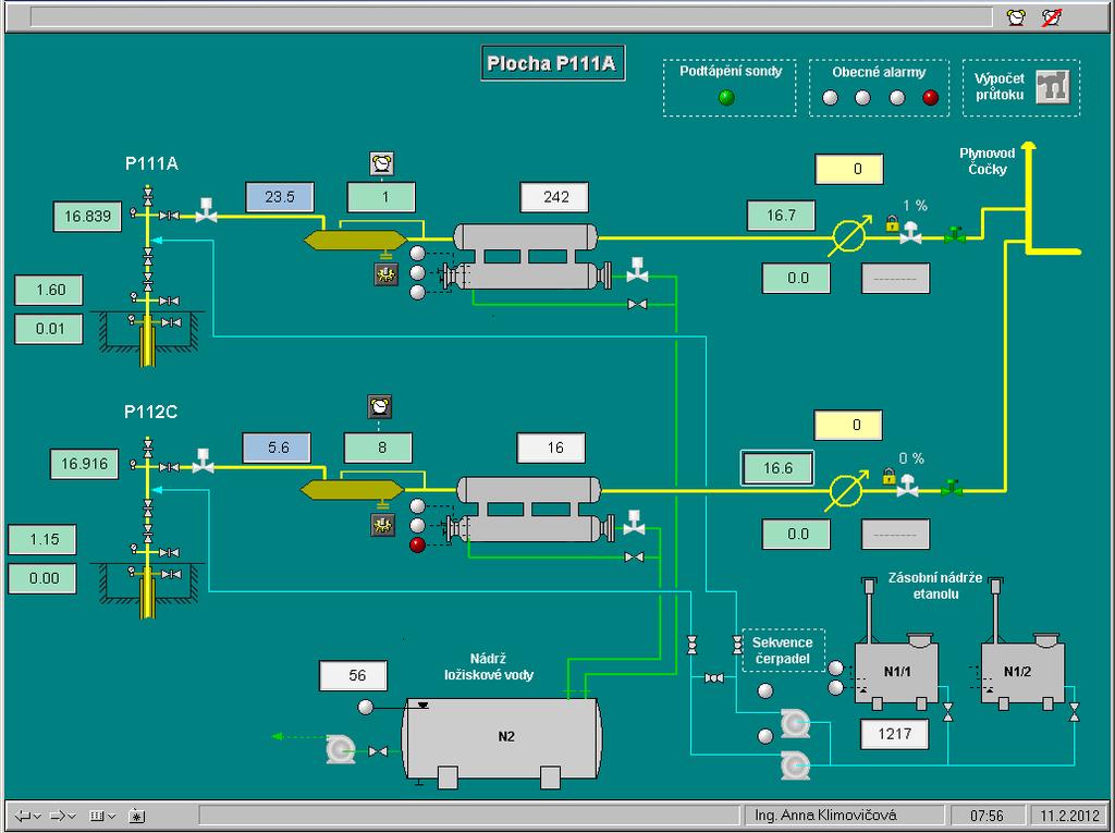Obrázek č. 12 Technologické zařízení sond P111a, P112c [10] Měření a regulace množství: v přípojce sondy je instalován měřící kus Venturiho trubice, na které je měřen diferenční tlak.