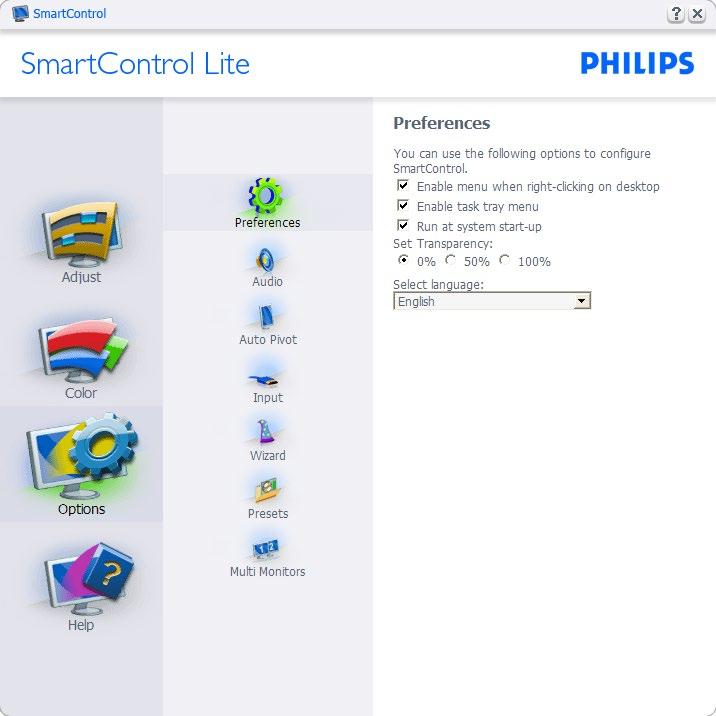 3. Optimalizace Obrazu Options (Možnosti>) > Preferences (Předvolby) Tato možnost bude aktivní pouze po výběru položky Preferences (Předvolby) v rozevírací nabídce Options (Možnosti).