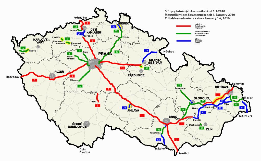 Rychlostní limity: < 3,5 t > 3,5 t v obci 50 km/h 50 km/h 50 km/h 50 km/h mimo obec 90 km/h 90 km/h 90 km/h 80 km/h dálnice 130 km/h 130 km/h 130 km/h 80 km/h Poplatek za užívání dálnic a