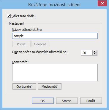 Užitečné tipy 3 (1) Vyberte zaškrtávací políčko [Sdílet tuto složku] a klikněte na