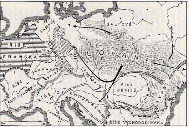 Expanze SLOVANŮ Důvodem expanze byl pravděpodobně nedostatek životního prostoru v pravlasti. Otázkou však zůstává jaký národ obývající tak malé území dokázal v tak krátkém čase (cca 200 r.