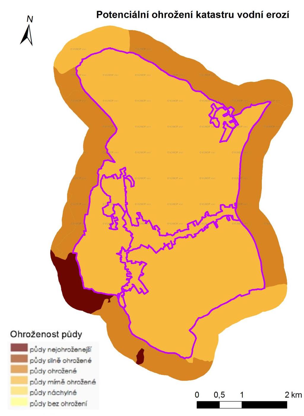 Obr. 1: Potenciální hrožení katastru vodní erozí (zdroj: