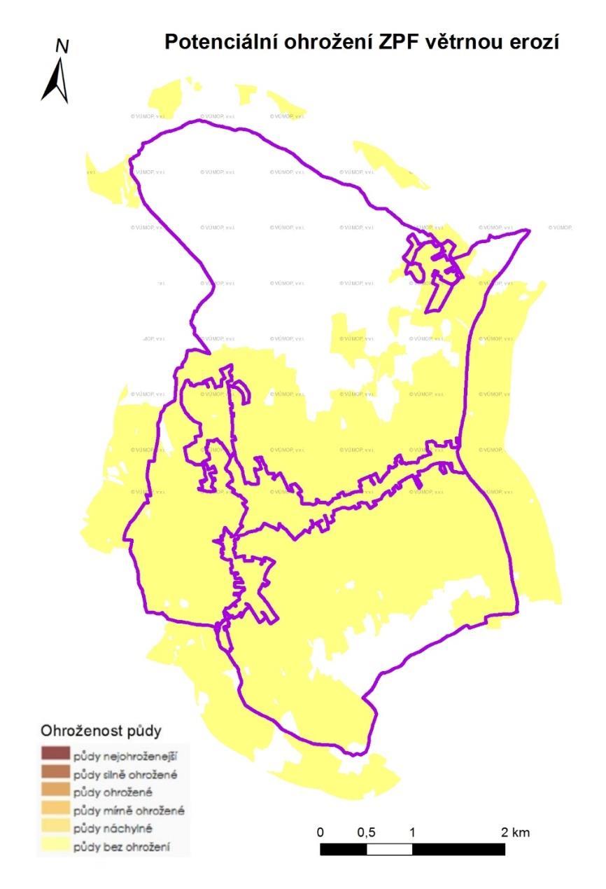 ZHODNOCENÍ EROZNÍ OHROŽENOSTI VĚTRNOU EROZÍ POPIS VÝCHOZÍCH POZNATKŮ Podle mapy ohrožení ZPF větrnou erozí (SOWAC GIS VÚMOP v.v.i.