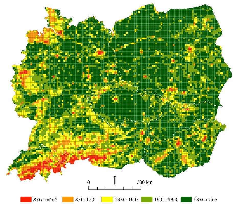 23: Průměrný potenciál krajiny poskytovat zásobovací služby hodnocený