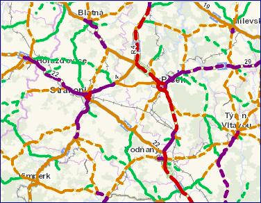 Obrázek č. 18: Mapa intenzity dopravy ze sčítání v roce 2010 (Vysvětlivky k hodnocení obrázku č.