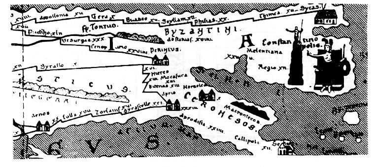 Výřez Agrippovy mapy (Tabula Peutingeriana) s vyobrazením Říma Na římských mapách