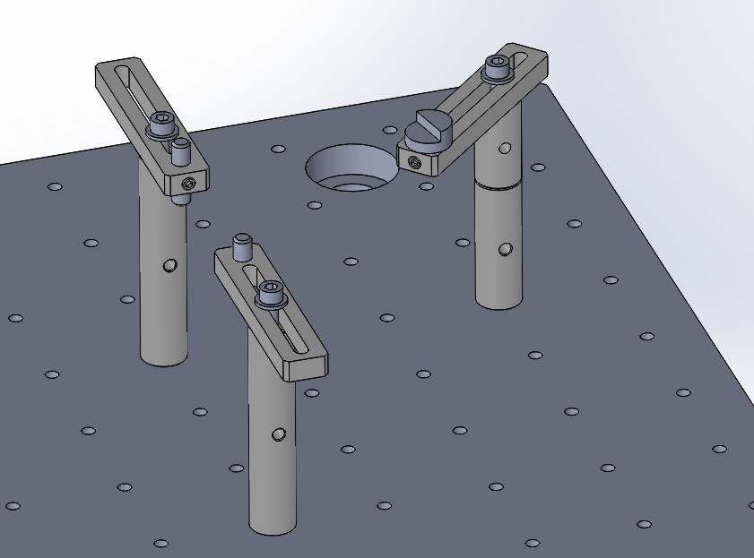 5.3.2 Sestavení upínacího přípravku pomocí systému CARFIT Pro sestavení upínacího přípravku jsem použil základní desku 500 x 400 mm, nastavitelné základny, válcové podpory různých velikostí,