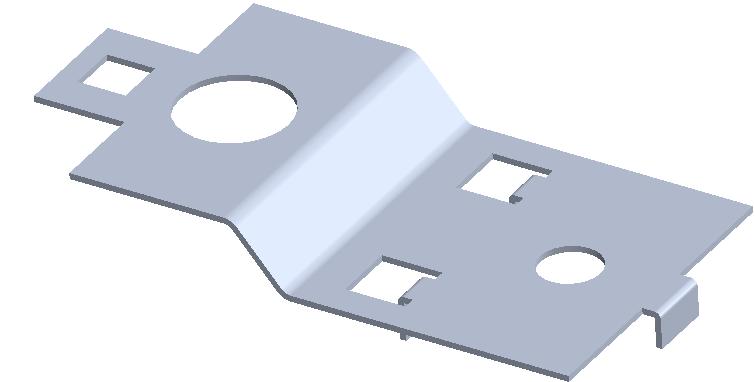 7.1 Výstřižek Jako díl byl zvolen držák o rozměr 50 x 100 x 11 mm o tloušťce materiálu 1 mm (Obr. 25) Hlavní vybočení ve středové části výstřižku je pod Obr. 25 Výstřižek /autor/ úhlem 50.