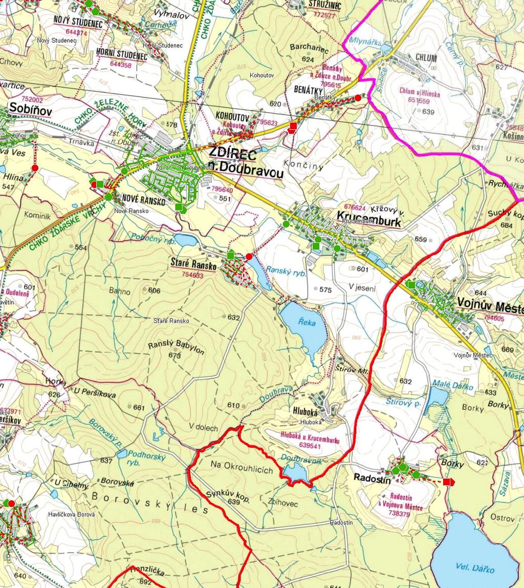 MAPA - KANALIZACE Trasování sítí, lokalizace ČOV, čerpacích stanic, výústí, odlehčovacích komor