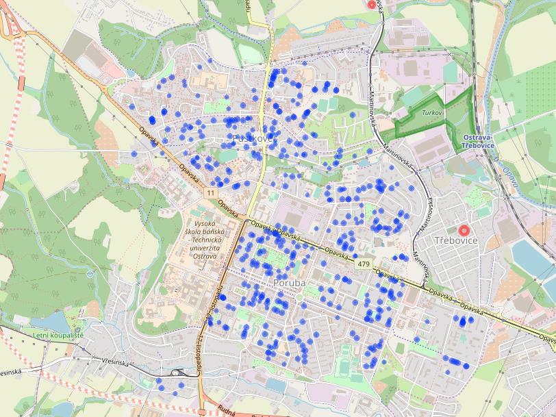 Kde všude : Poruba, Pustkovec, Mariánské hory Bohuslava Martinů Budovatelská Dům kultury Poruba Havanská Liptaňské náměstí