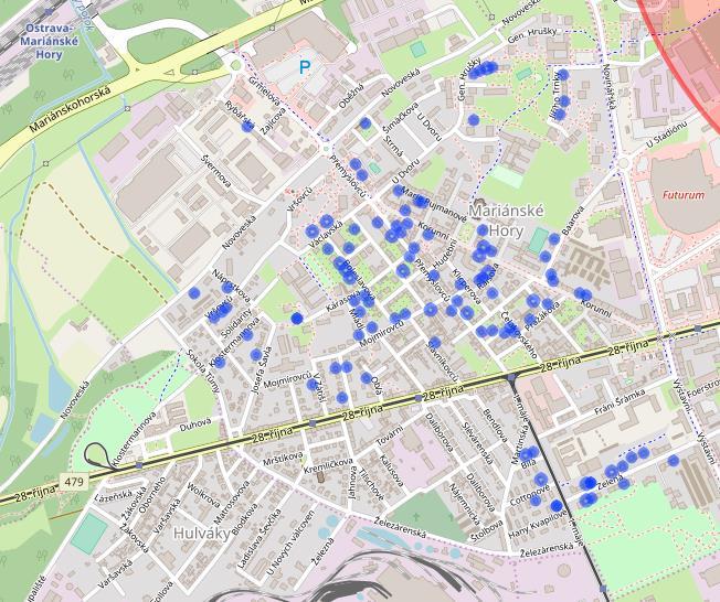 Poruba-východ Stará Poruba-západ Čtvrtý obvod-jih Čtvrtý obvod-sever Domovy důchodců Osmý obvod Sedmý obvod Slavíkova