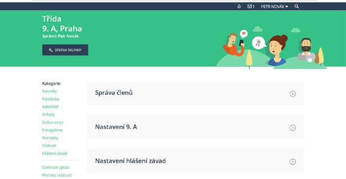 MENU 2: ZÁKLADNÍ NABÍDKA SPOLEČENSTVA Umístěním kurzoru na tuto položku se otevře rolovací menu. Obr. A ukazuje menu, kde vidíte vámi založenou třídu 9. A. Dále možnost založit novou skupinu-třídu.
