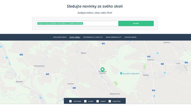 Pokud si přidáte vybranou lokalitu do sledování (zelené tlačítko + SLEDOVAT pod mapou), automaticky se vám přiřadí do Menu 3 levého sloupce vaší základní obrazovky (viz str. 3).