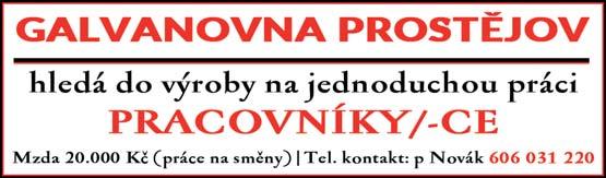 Stálá rubrika PROSTĚJOVSKÉHO Večerníku a Úřadu práce ČR - Kontaktní pracoviště Prostějov Pozice Plat (Kè) Provoz Kvalifikace Firma Uklízečka 70 Kč/hod.