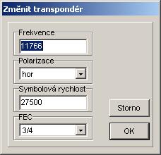 Možnost volby jednotlivých funkcí získáte, kliknete-li pravým tlačítkem myši na seznam transpondérů. Zobrazí se tak místní menu seznamu transpondérů.