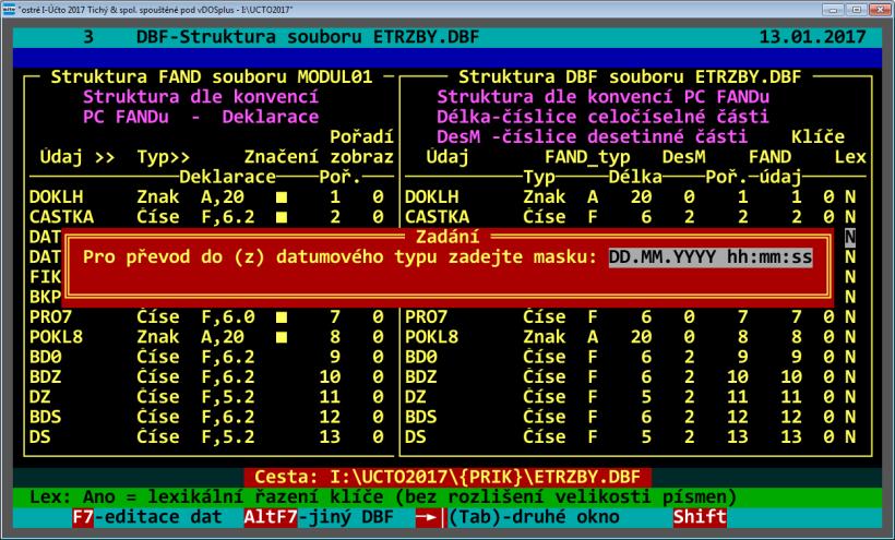 3.3.4.2 Důležité: Všechny výše uvedené úpravy je možné provádět jen v případě, že chcete vytvořit nový DBF soubor.