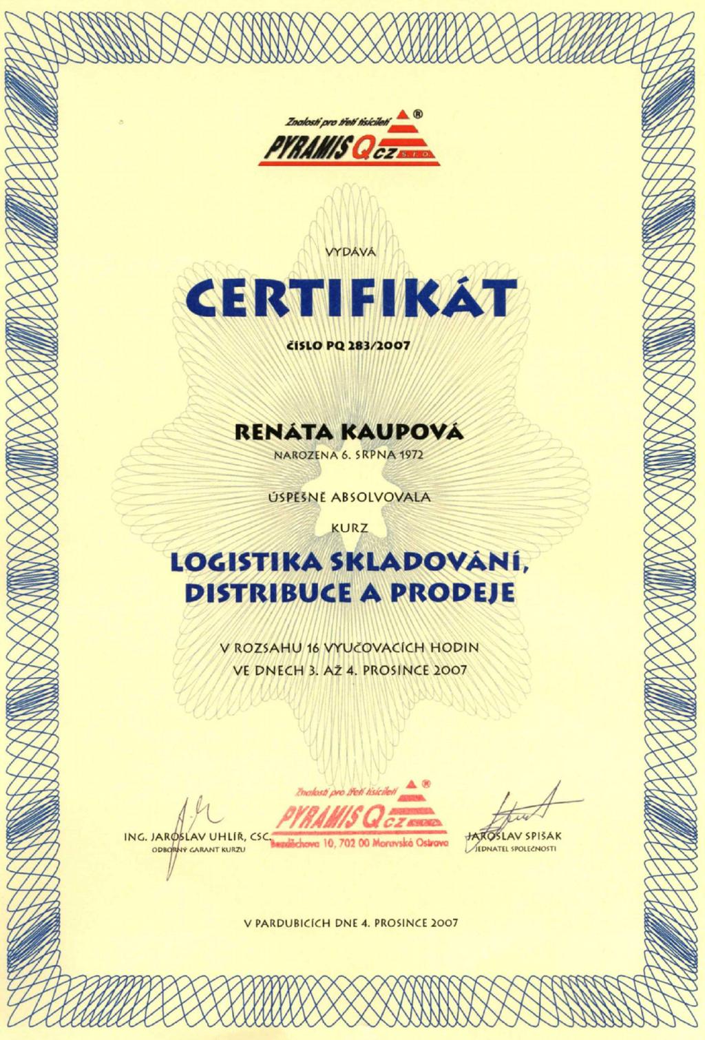 Příloha E: Certifikát