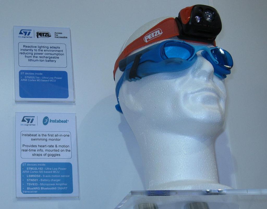 Plavecké brýle s monitoringem, čelová svítilna Monitoring srdeční činnosti a pohybu při plavání, STM32L152, akcelerometr, bluetooth, Čelovka fy.