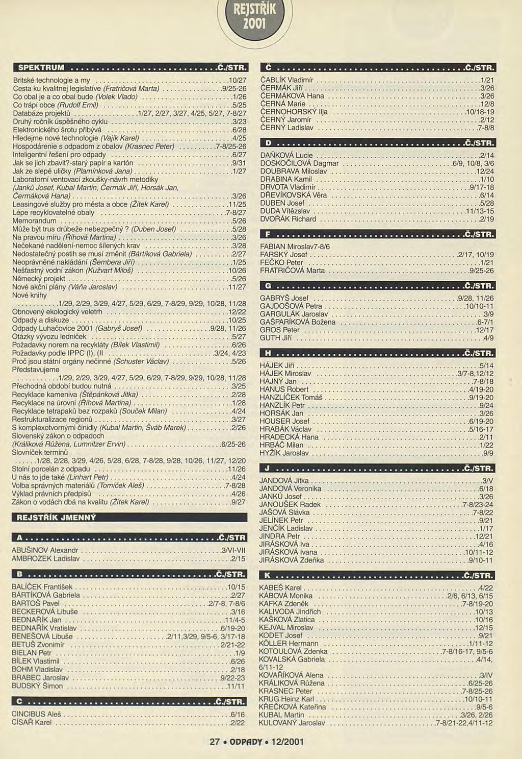 SPEKTRUM Britské technologie a my...10/27 Cesta ku kvalitnej legislativě (Fratričová Marta)... 9/25-26 Co obal je a co obal bude (Volek Vládo)...1/26 Co trápí obce (Rudolf Emil).