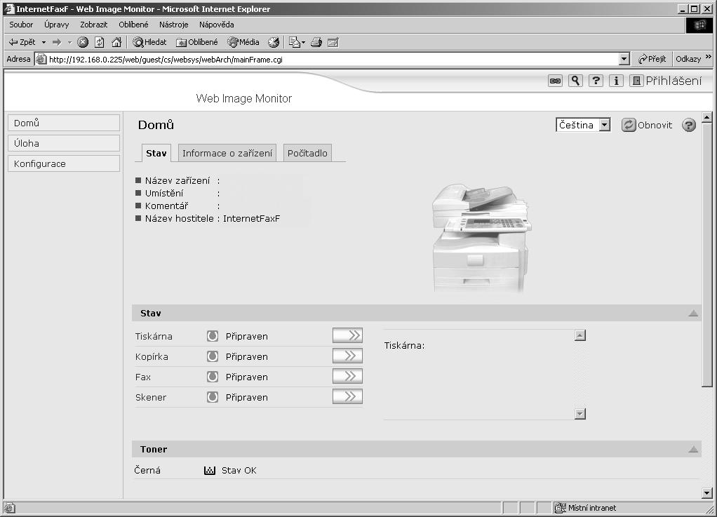 Pouôití Web Image Monitoru Pouôití Web Image Monitoru Tato èást popisuje jak otevøít Web Image Monitor. Pomocí Web Image Monitor lze registrovat jména v adresáøi. A Spusëte webovî prohlíôeè.