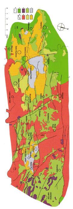 Obrázek 2: Odkrytá geologická mapa sokolovské pánve. Převzato z Peška et al. (2010).