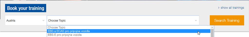 Výběr požadovaného školení provedete v sekci Choose Topic, kde se Vám zobrazí všechna dostupná školení pro dané období.