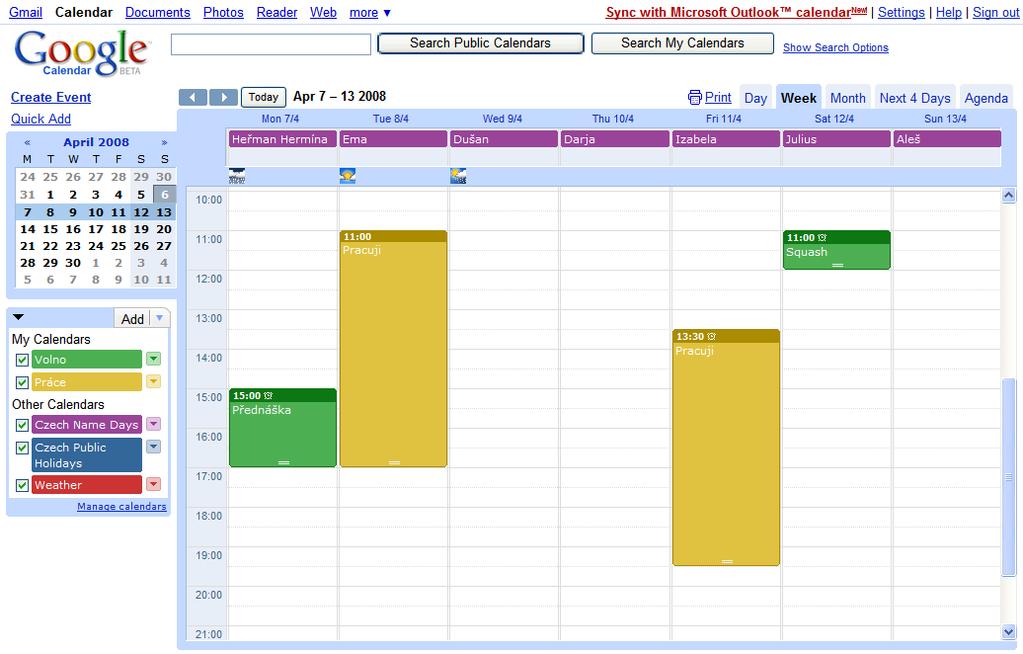 2.3 Google API Obrázek č. 5 Webové rozhraní Google Calendar Společnost Google nabízí vždy detailní popis aplikačních rozhraní svých aplikací.