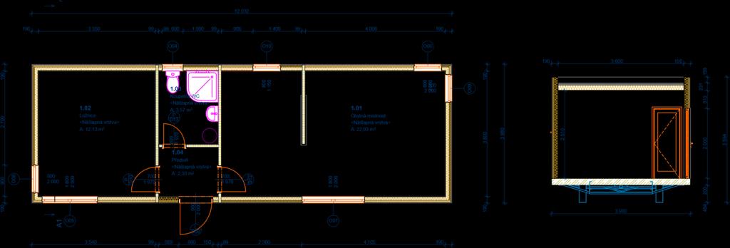 domu BETA 12 x 4 m, 2+kk