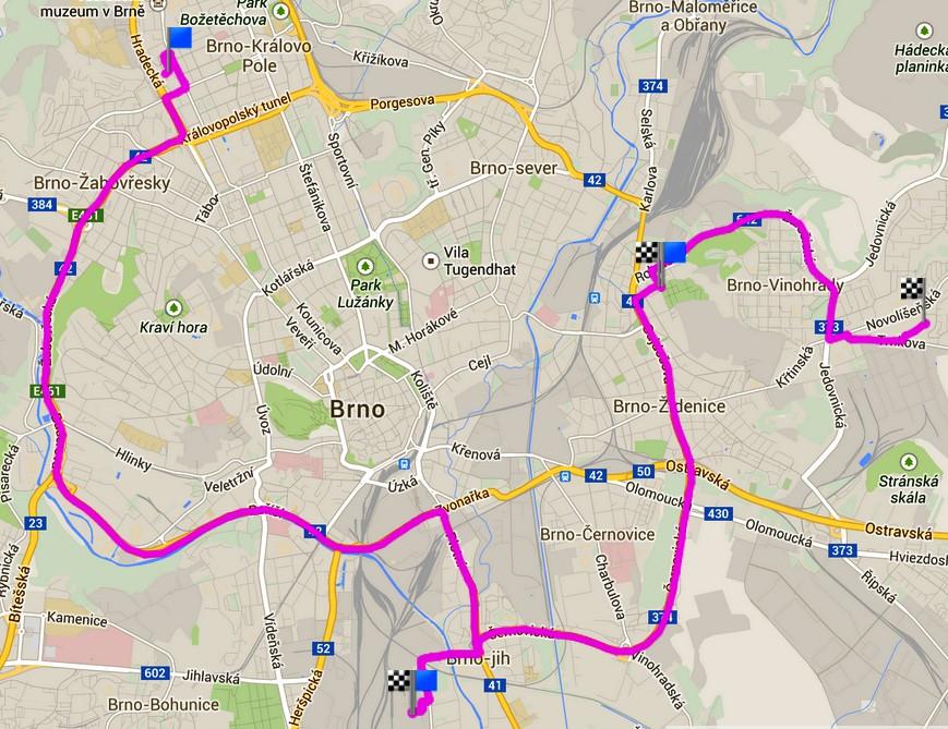 Nové funkce a vlastnosti zařazené na testovací portál Pro zvýšení přehlednosti zobrazení jízd na mapách je začátek jízdy označen modrou vlajkou, konec pak šachovnicovou.