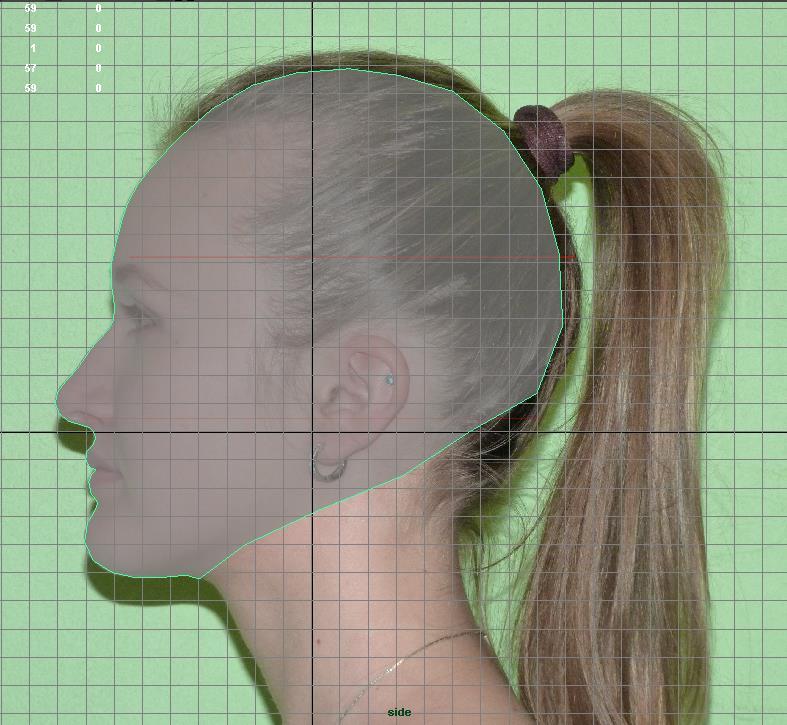 Obrázek 1: Základní obrys obličeje (zdroj: Vlastní) 2.2.2. EXTRUDE Tato technika je vůbec nejdůležitější ze všech. Dává nám možnost přidávat plochy, hrany a vrcholy polygonu k již existující síti.