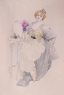 474. Karel Šimůnek (1869 1942) Dvě ženy s parfémem akvarel, tužka, papír nalepený