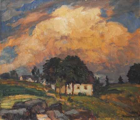 7. Ota Bubeníček (1871 1962) Chalupy v krajině olej, karton, 26,5