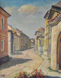 Josef Krčil (1906 1985) Kamenná kašna v Kutné Hoře olej, plátno, 36 x 64 cm,