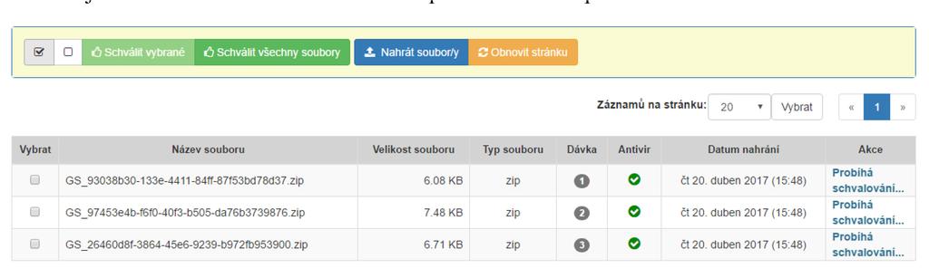 Průběh zpracování můžete opět sledovat volbou Obnovit stránku. Soubory průběžně ze seznamu mizí.