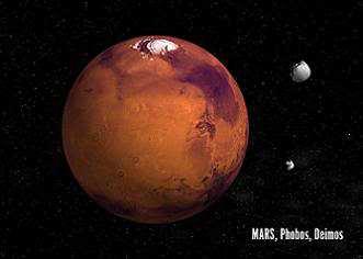 Obr. 7: Mars a jeho měsíce Převzato z [11] 4.2. Pohyb družic po elipse Úloha 4.2.1: Těleso o hmotnosti 508,3 kg se pohybuje ve vzdálenostech od Země 225 km v perigeu a 1671 km v apogeu.