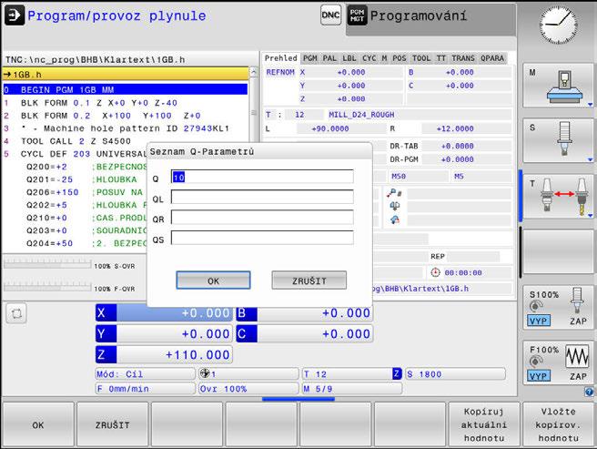 6 Testování a zpracování Chod programu Zvolte bloky v okně členění Pokud přeskočíte v okně členění z bloku na blok, tak řídicí systém souběžně ukazuje blok v okně programu.