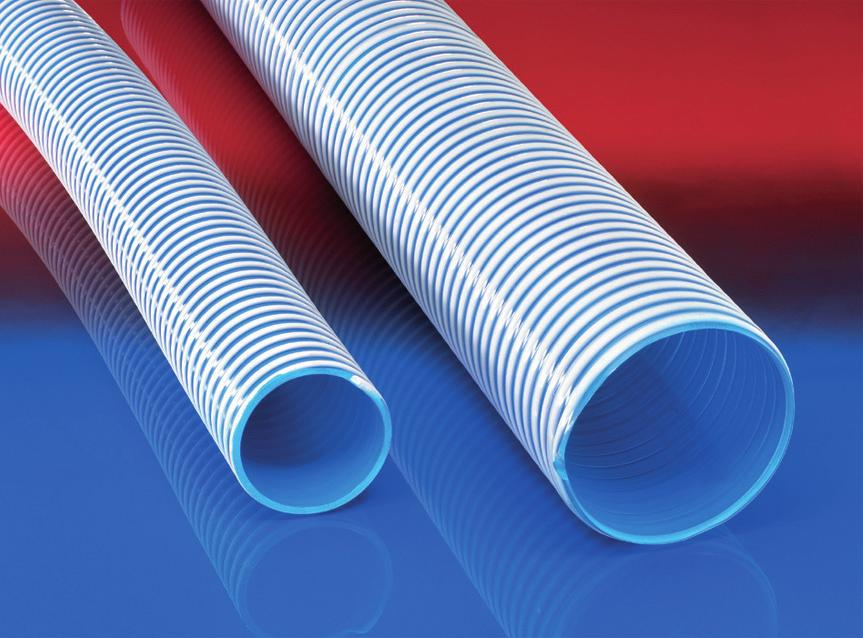 NORPLAST PUR-C 387 AS Pre-PUR AS Ex EL 1 3 Antistatická polyuretanová hadice, veli těžká, s zenící dráte hadice s vysokou propustností na extréně abrazivní sypké ateriály, brusiva, granulát a káen