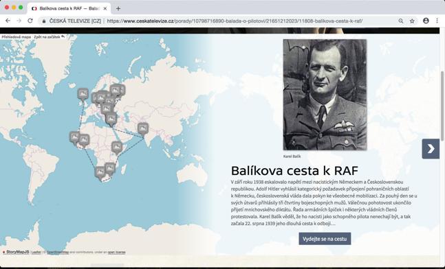 Balada o pilotovi Kromě interaktivní mapy, popisující spletitou cestu hlavního hrdiny Karla Balíka přes půl světa k RAF, vznikla k tomuto