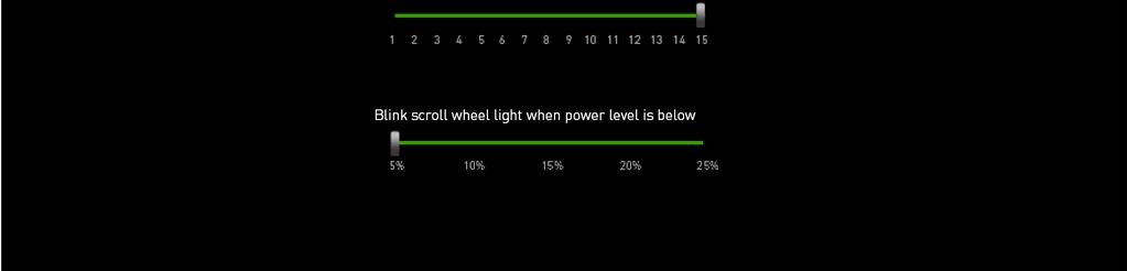 Záložka Power V záložce Power (Napájení) si můžete nastavit strategii napájení myši v době, kdy je v bezdrátovém režimu na baterie.