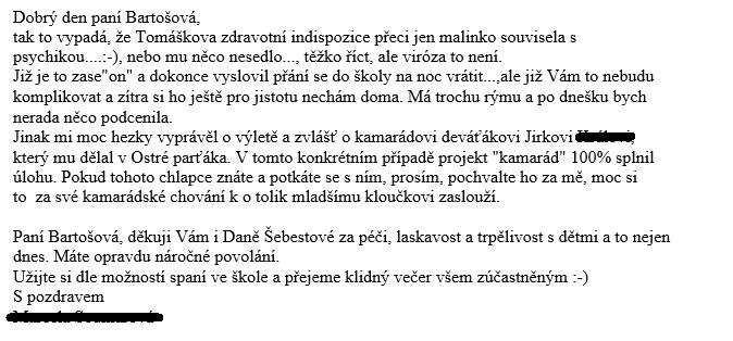 Zpětné vazby od kohokoli, od žáků, rodičů, veřejnosti si nesmírně