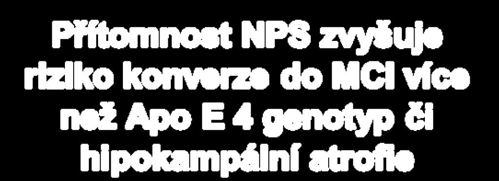 001 Geda 2014 Riziko rozvoje MCI kontrol Hazard ratio 95% CI p Deprese 1,68 1,27-2,22 <0.001 Apatie 2,46 1,63-3,7 <0.