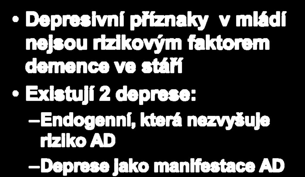 faktorem demence ve stáří Existují 2 deprese: