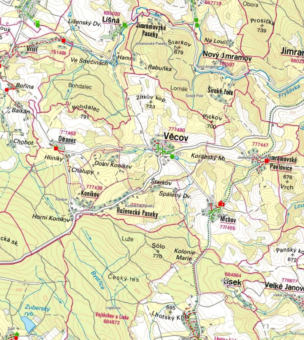 MAPA - KANALIZACE Trasování sítí, lokalizace ČOV, čerpacích stanic, výústí, odlehčovacích komor