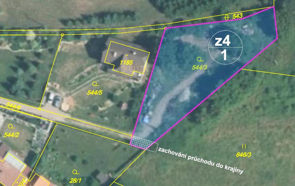 Obr.: detail interpretace požadavku na průchodnost územím Veškeré archeologické, architektonické, kulturní a urbanistické hodnoty řešeného území jsou zachovány. Součástí změny č.
