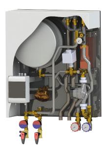 manometr, teploměry, oběhové čerpadlo s frekvenčním měničem Grundfos UPM3 AUTO L 25-70, regulátor tlakové diference Ballorex Delta Kvs 2,5, kulové kohouty, filtry, odvzdušňovací automaty,